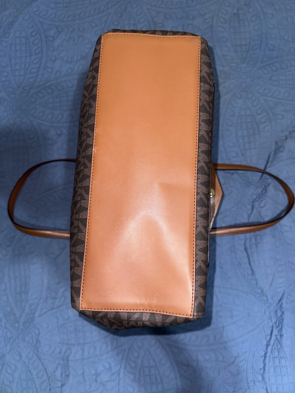 Michael Kors Brown/Tan MK Monogram Tote with Front Pocket - Picture 5 of 10